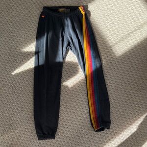 Aviator Nation Black Track Pants with Rainbow Side Stripes
